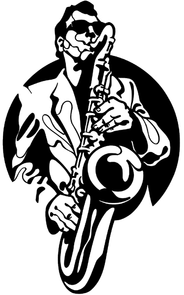 Trumpet player vinyl sticker. Customize on line. Music 061-0274